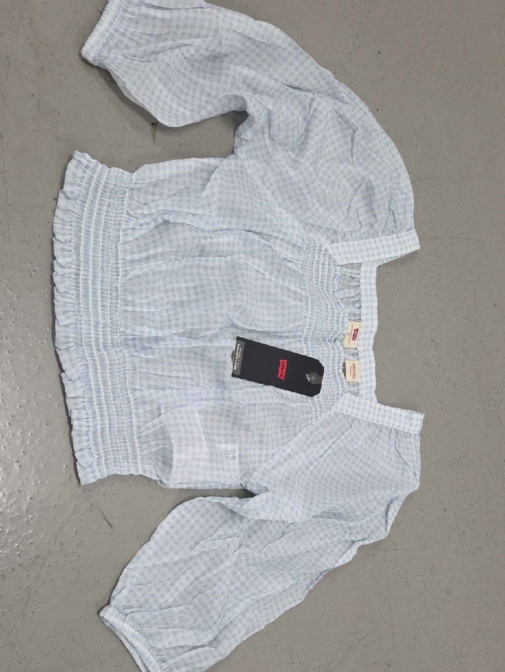 Levi's Light Blue Gingham Peasant Blouse